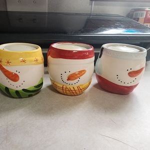 Cute Snowmen Tea Light Candle Holder Trio Set